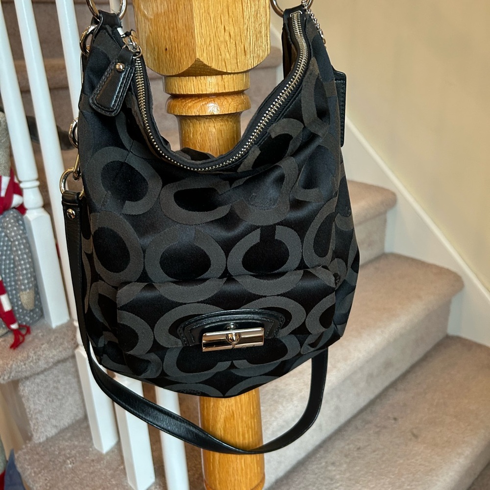 Coach Black Shoulder Bag with Logo Pattern Beautiful!